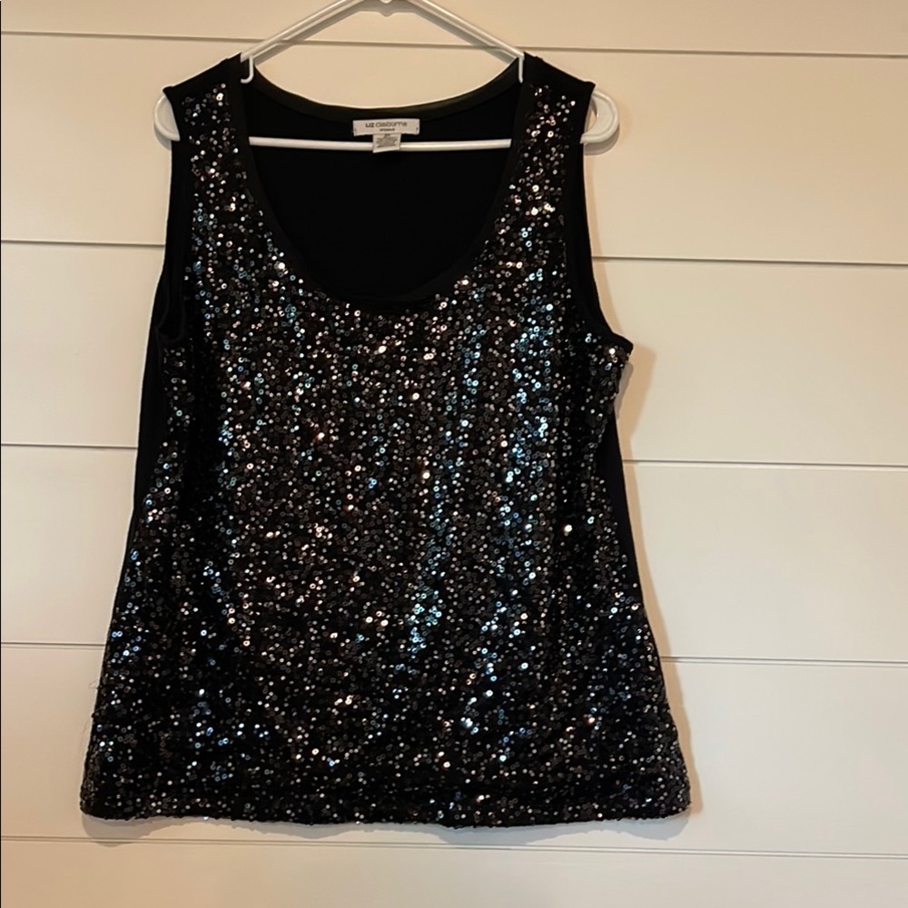 Liz Claiborne Black Sequin Sleeveless Tank Top